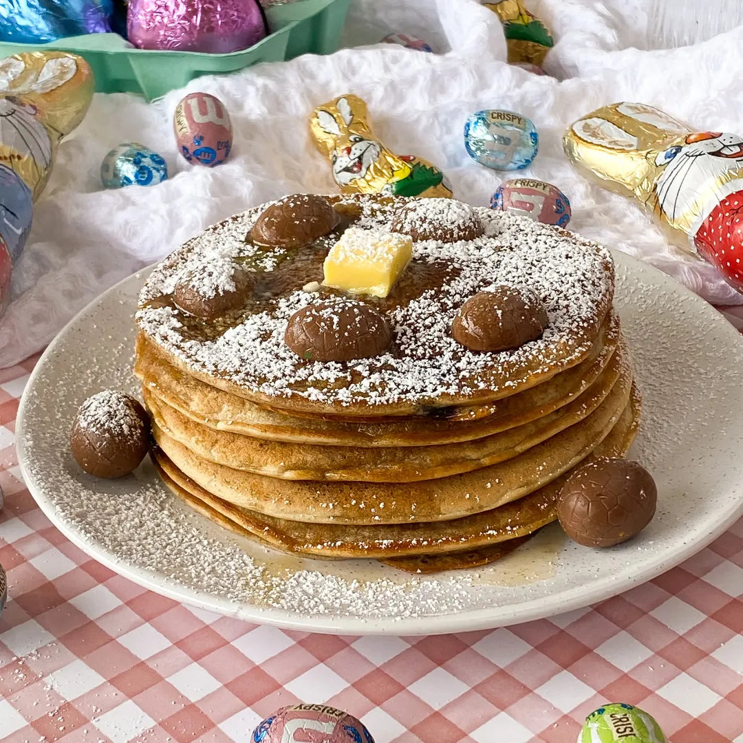 Easter Chocolate Egg Pancake Stack | High Protein Breakfast Recipe