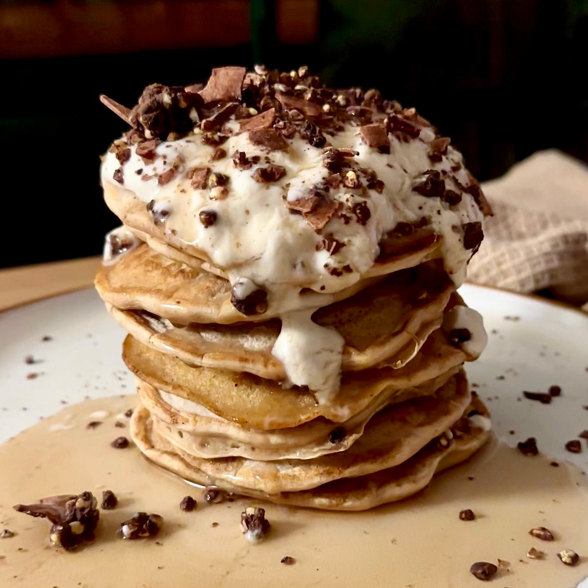 Vanilla Bean Yoghurt & Chocolate Granola Pancake Stack