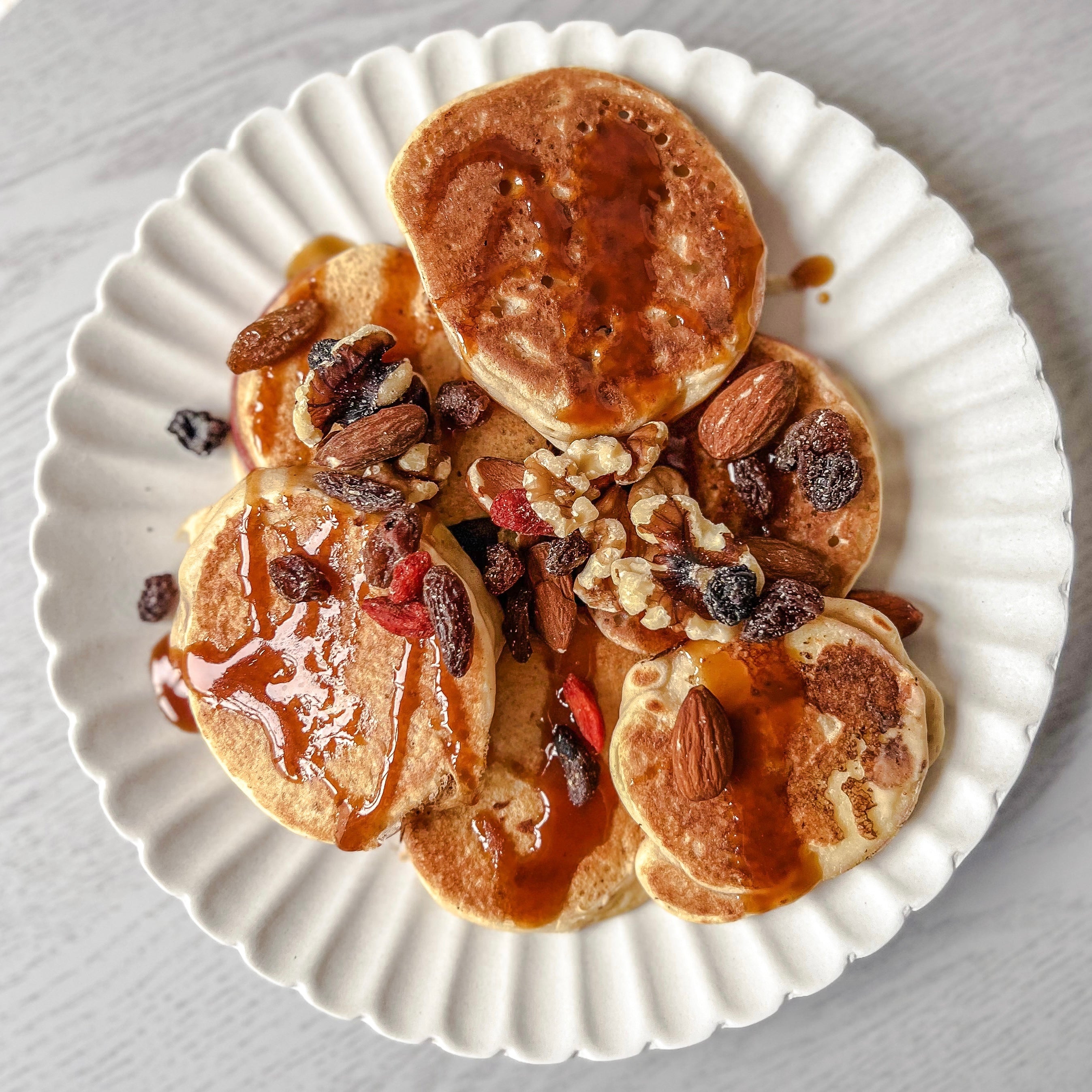 salted caramel protein pancakes thin apple slices dipped in batter
